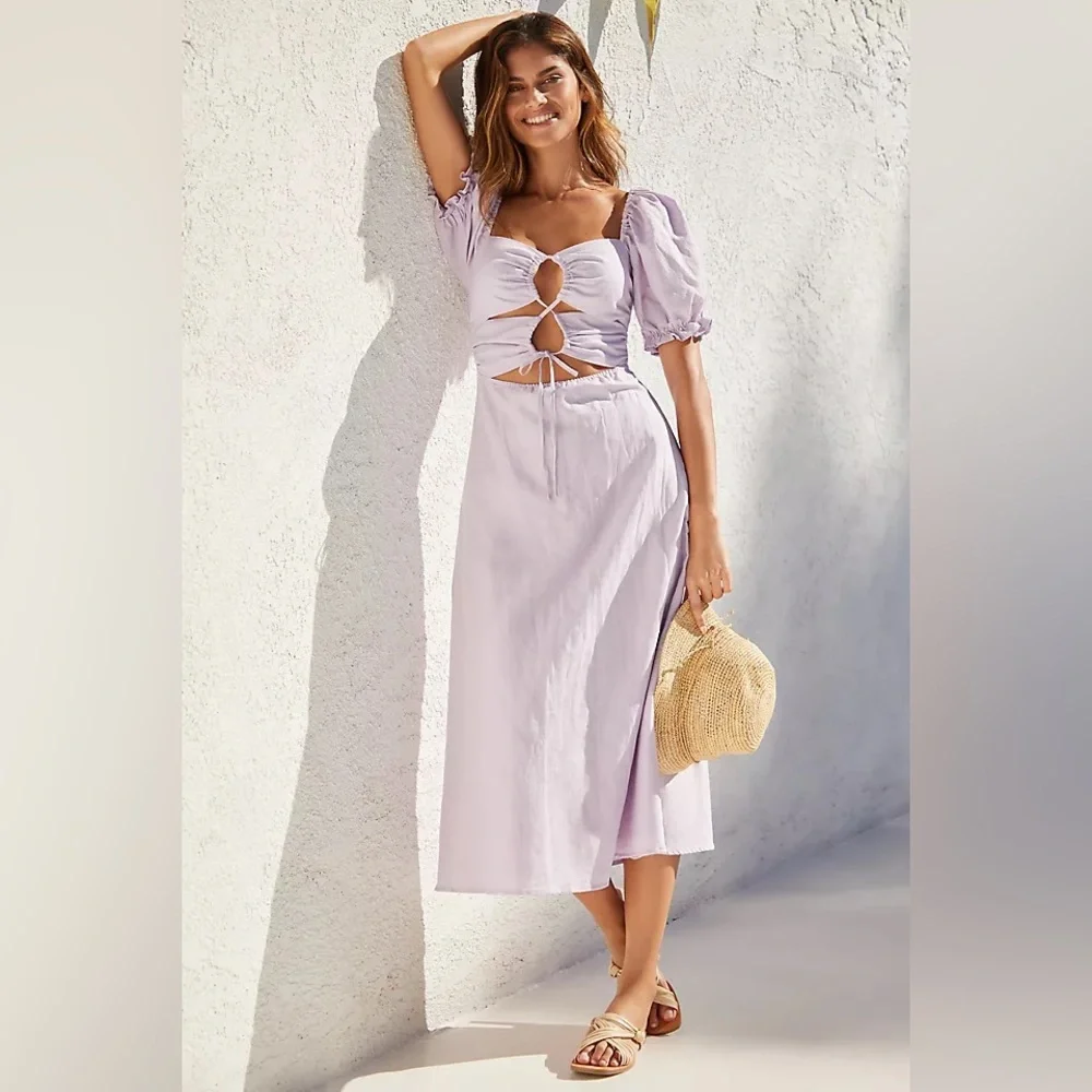 Anthropologie X Charlie Holiday Puff-Sleeve Cutout Dress Size 6 NWT - Picture 1 of 10